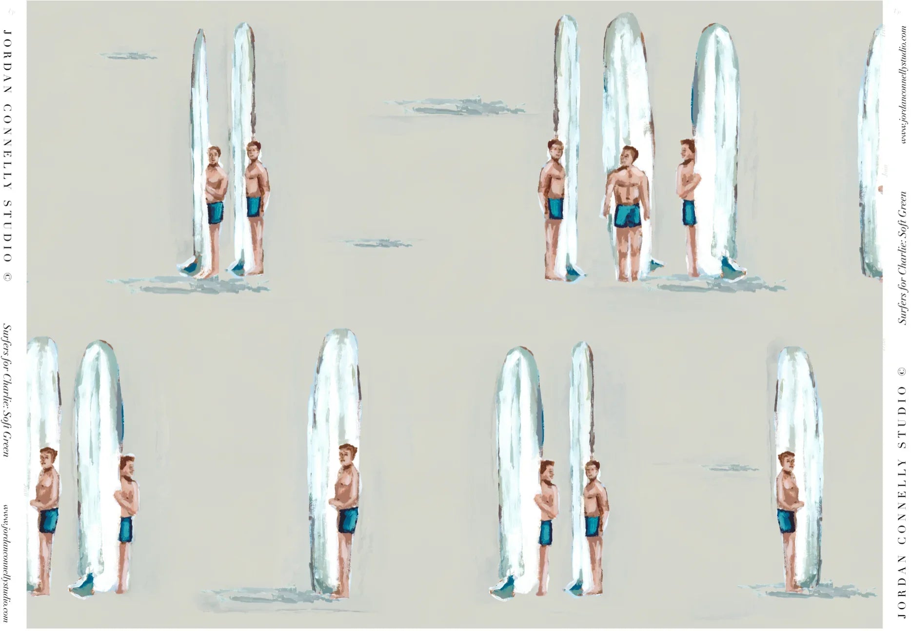 Surfers For Charlie In Soft Green Wallpaper