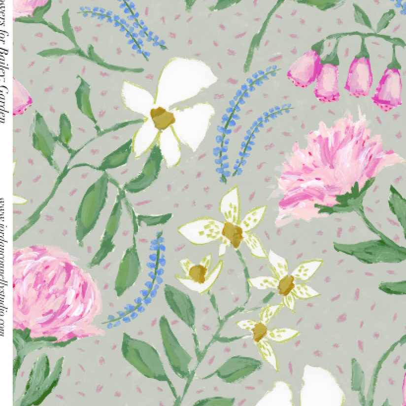 Flowers For Bailey In Soft Green (garden)- Fabric