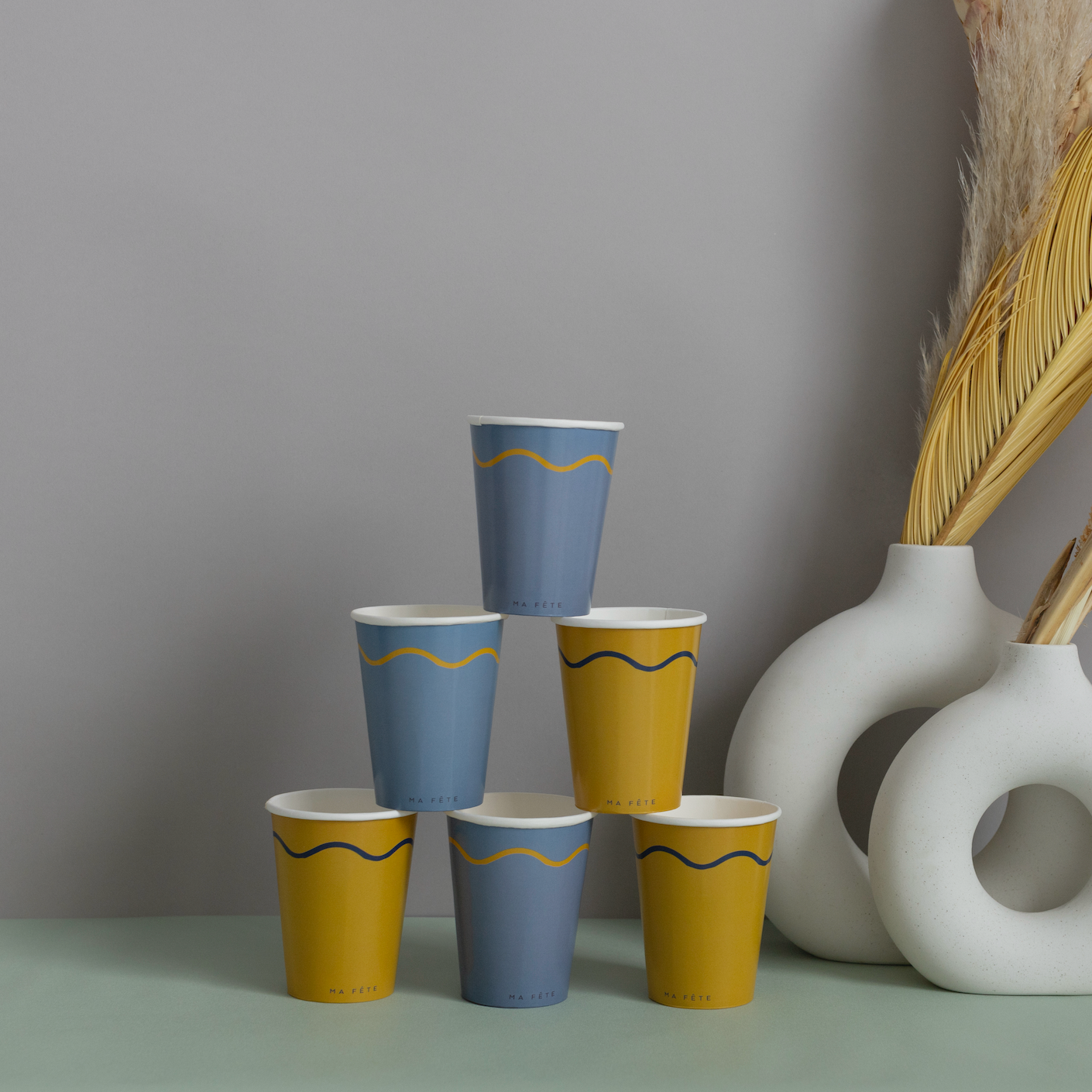 Signature Paper Cups, Blue & Yellow (8)