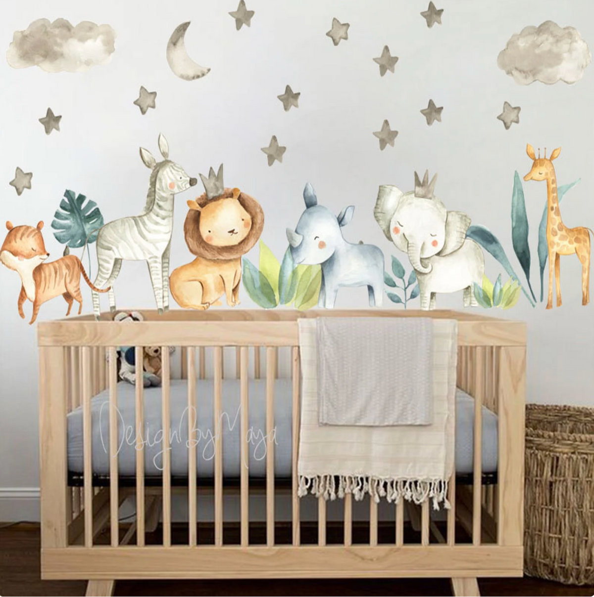 Animated Safari Animals, Jungle Creatures - Fabric Nursery Wall Art Decals
