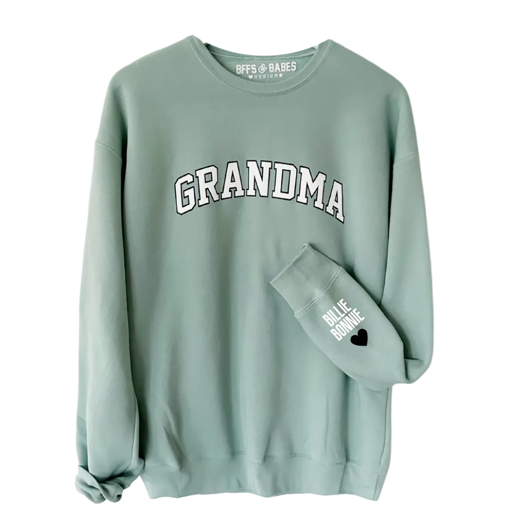 Love On The Cuff ♡ Seafoam Grandma Sweatshirt With Personalized Cuff