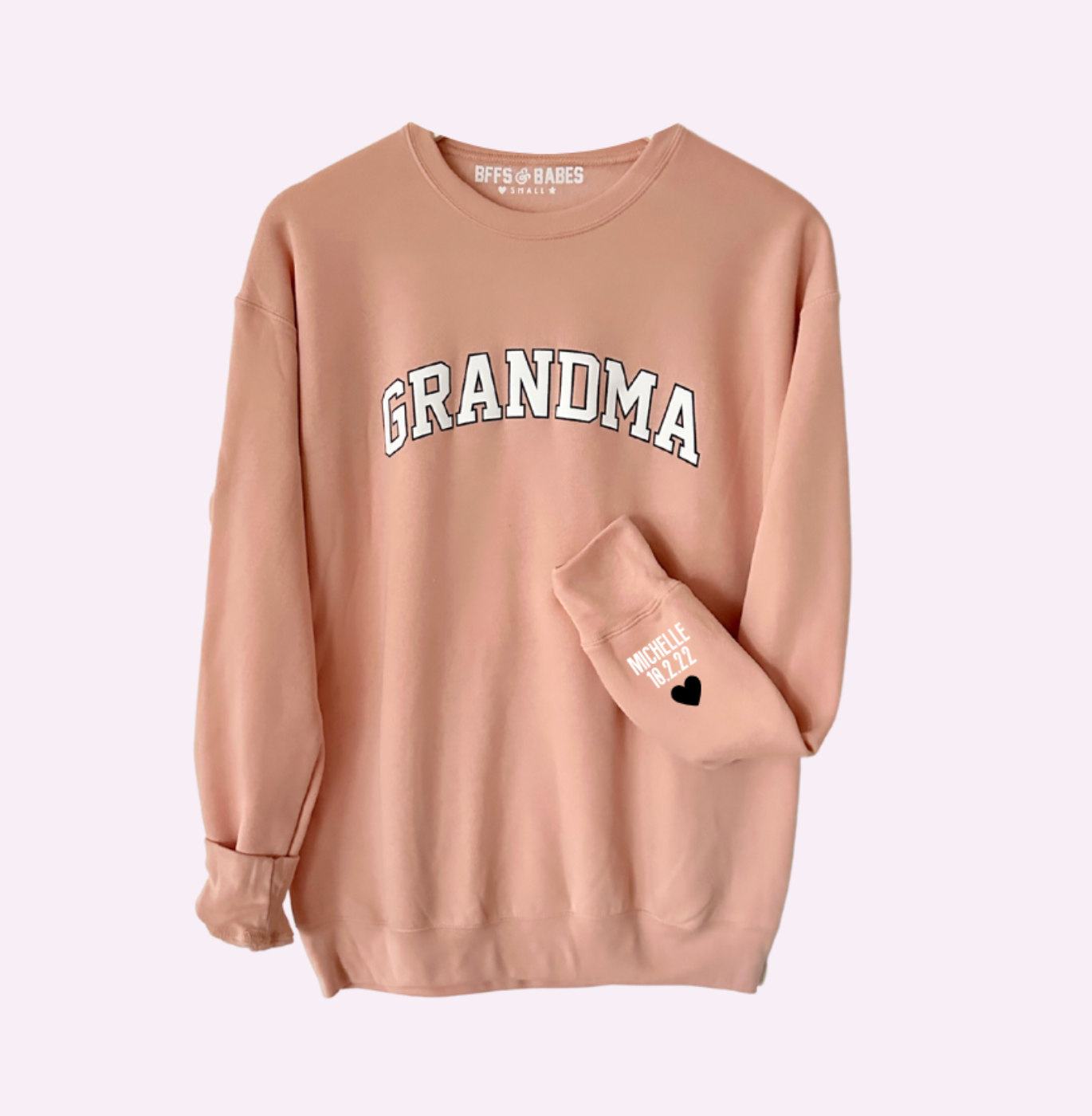 Love On The Cuff ♡ Blush Grandma Sweatshirt With Personalized Cuff