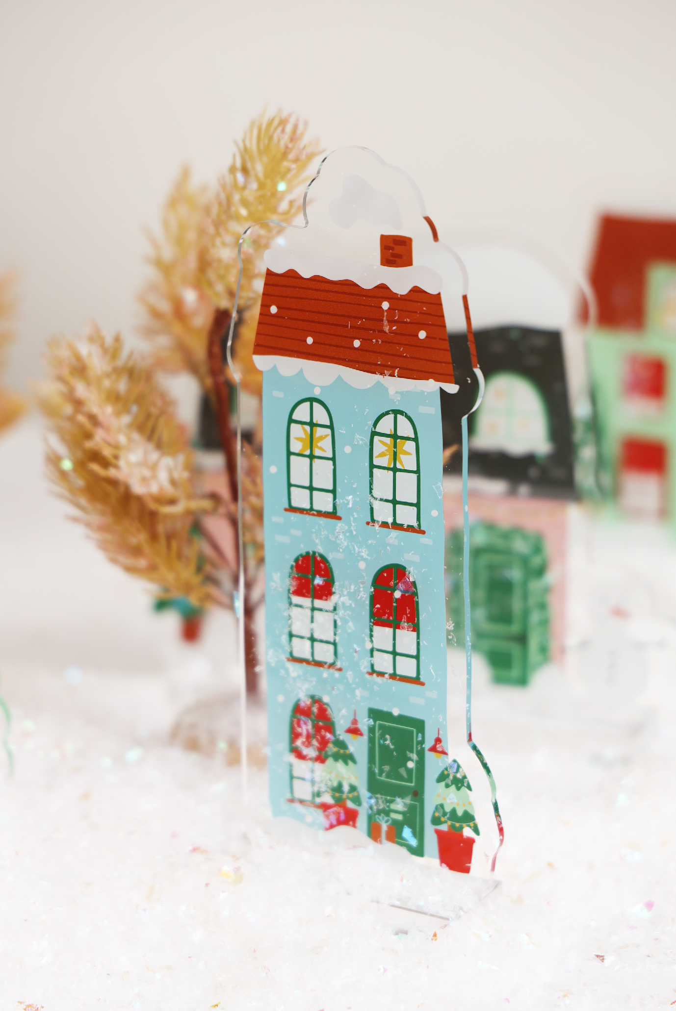 Merry & Bright Acrylic Christmas Village- Blue Townhouse