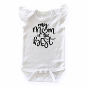 My Mom Is The Best Flutter Sleeve White Bodysuit