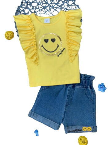 Smileyworld  Bold Expression Denim Shorts Set