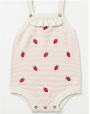 Viverano - Strawberry Embroidered Knit Baby Ruffle Romper Set, Sweet Cream