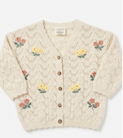 Viverano - Hazel Floral Textured Baby Knit Cardigan, Natural