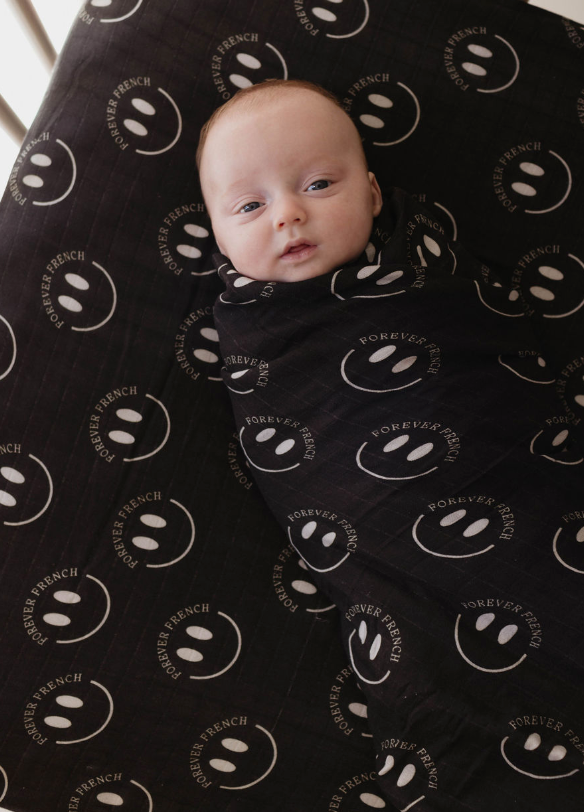 Muslin Crib Sheet | Charcoal & White Ff Smile