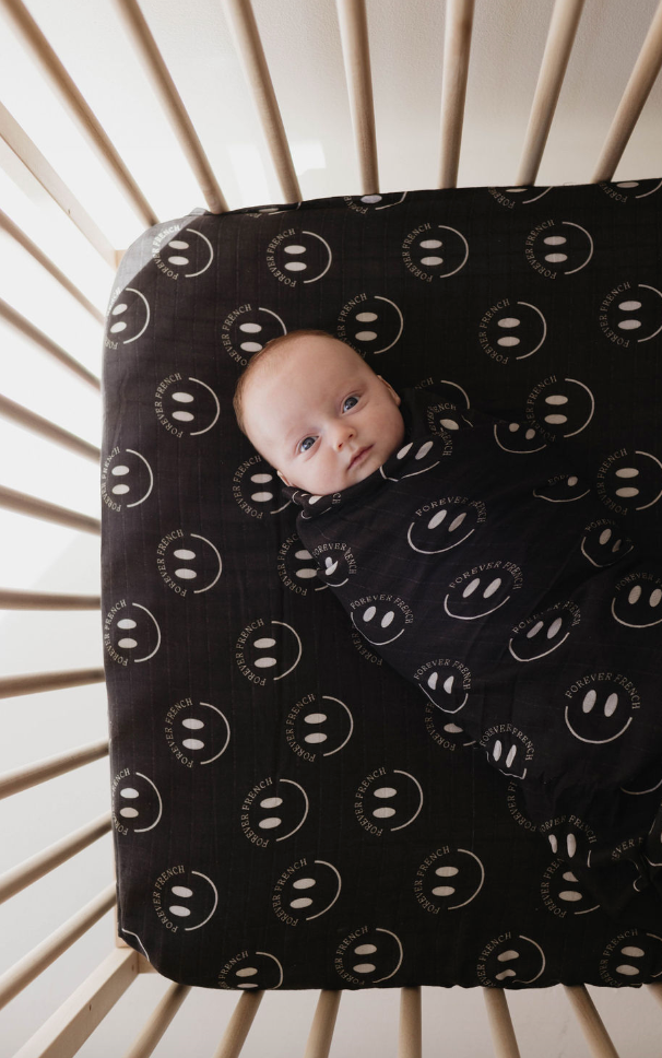 Muslin Crib Sheet | Charcoal & White Ff Smile