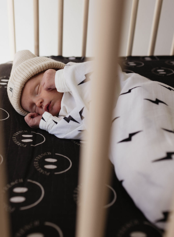 Muslin Swaddle | White & Black Lightning Bolt