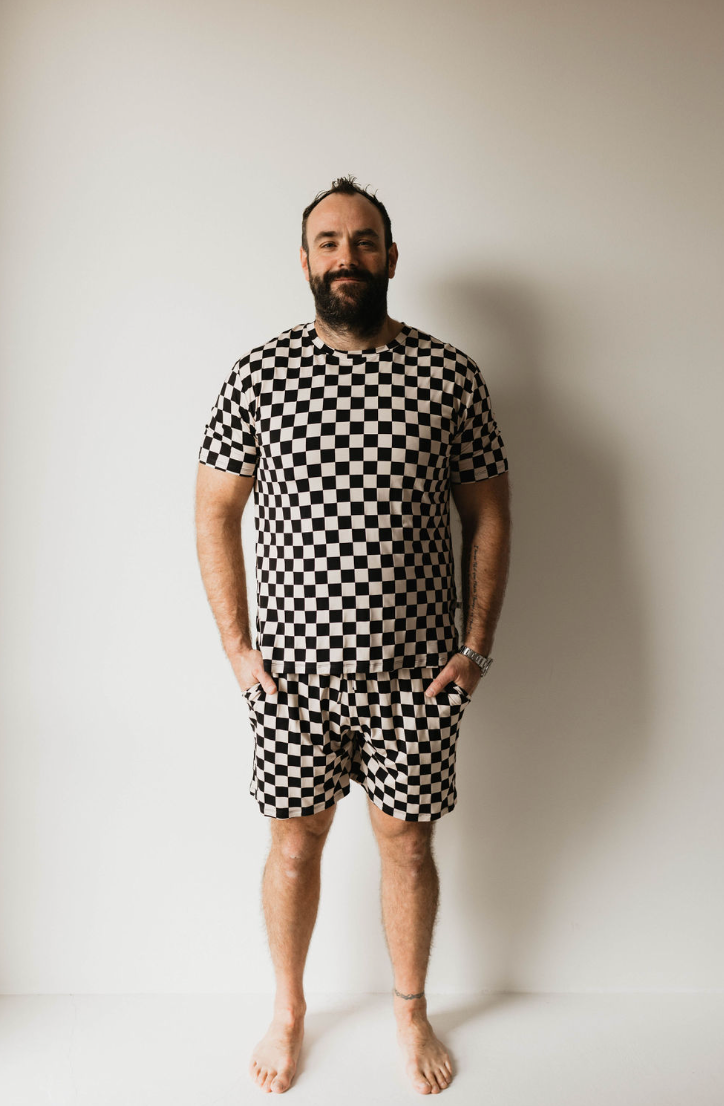 Men's Bamboo Short Pajama | Black Checkerboard