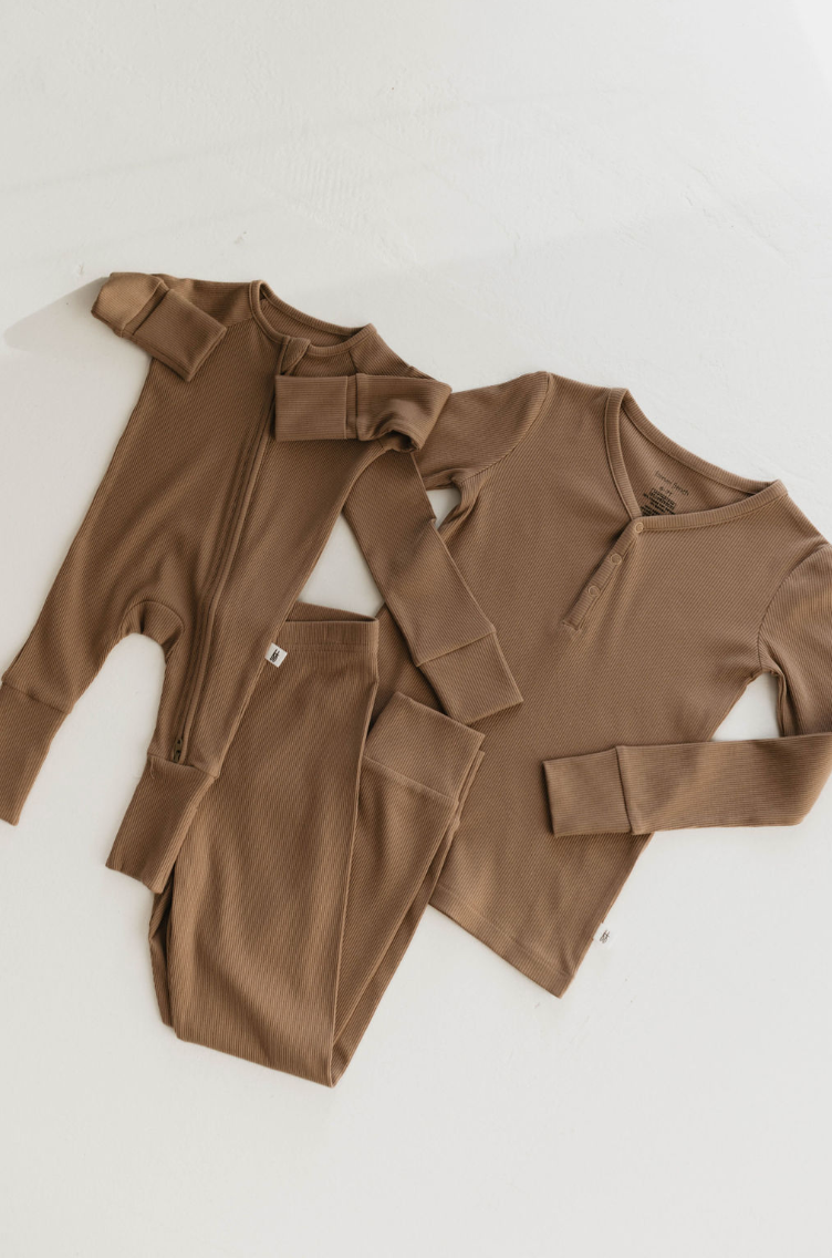 Bamboo Two Piece Pajamas | Ribbed Milk Chocolate
