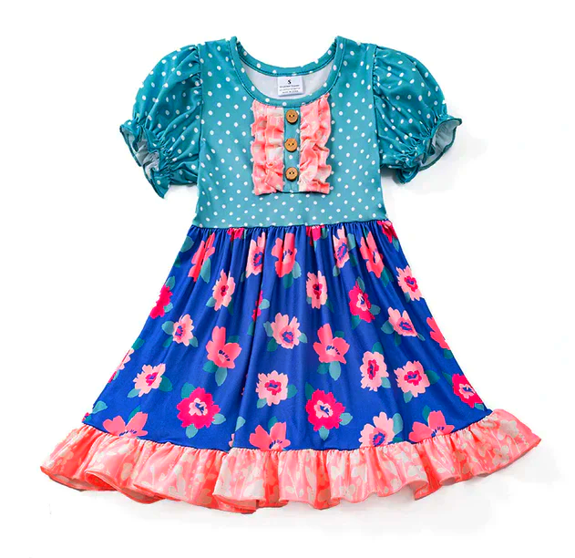 Perfectly Spring Navy & Floral Playwear Dress W/ Hair Bow