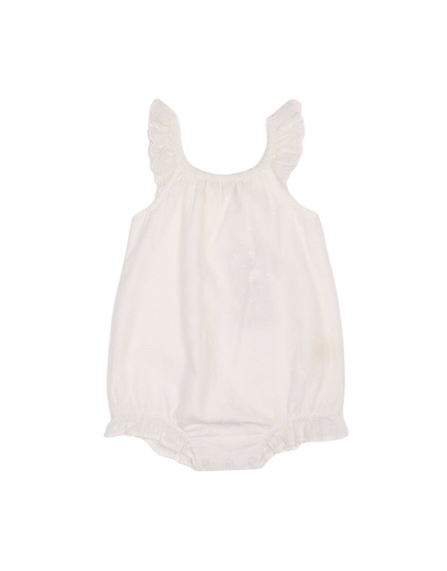 Calliope | Swiss Dot Embroidered Romper | Antique Ivory