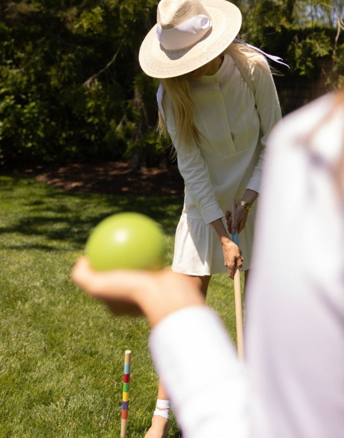 Zinnia Sun Hat - White Wide & Short Tennis & Croquet Ribbon