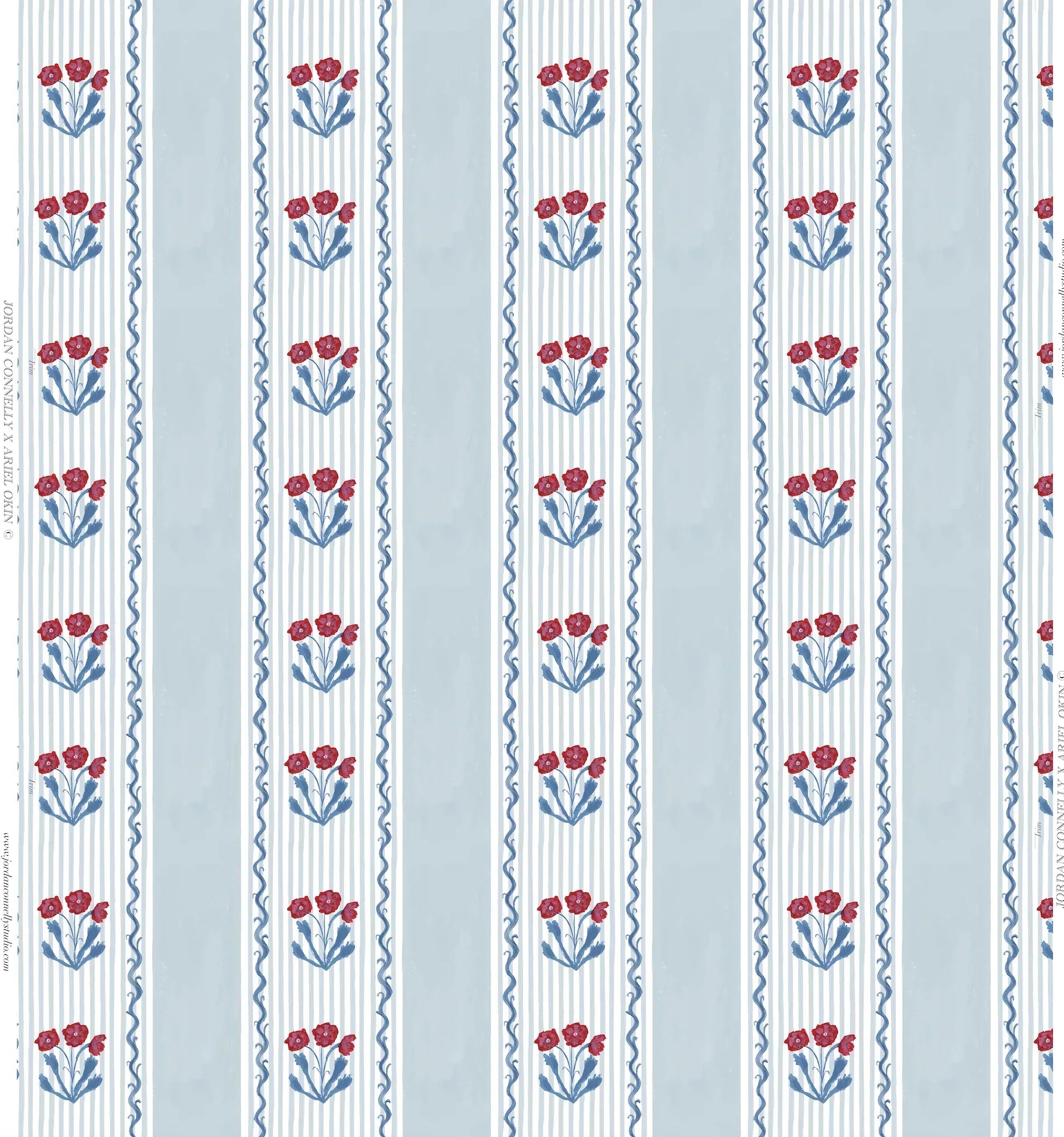 Vertical Marigolds In Sky Fabric Swatch