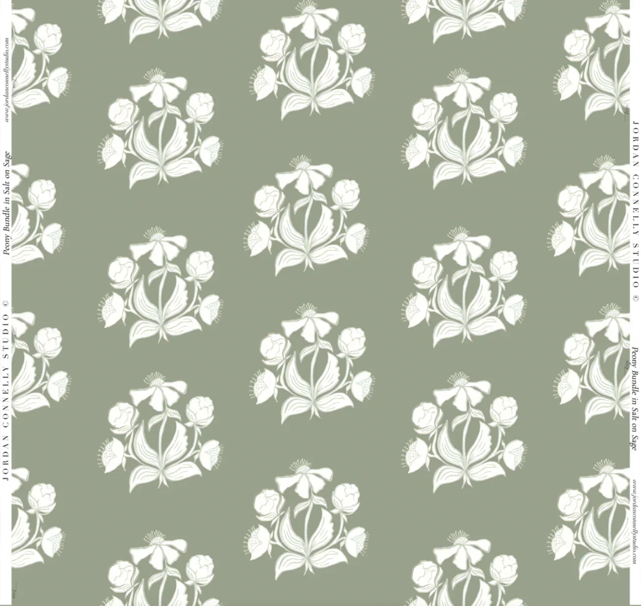 Peony Bundle In Salt On Sage Fabric Swatch