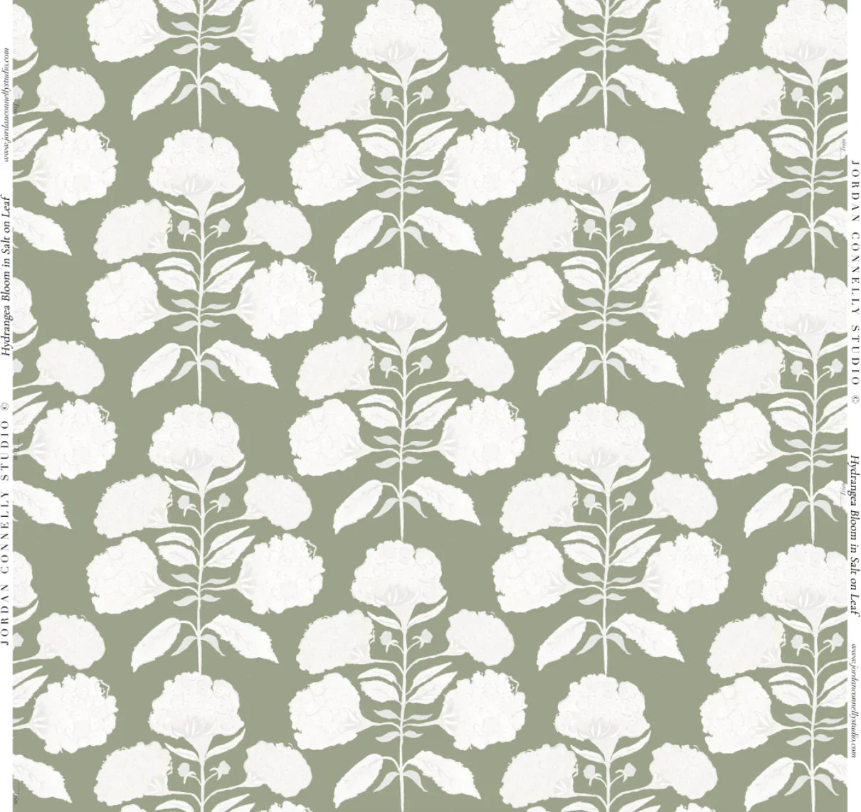 Hydrangea Bloom In Salt On Sage Fabric Swatch