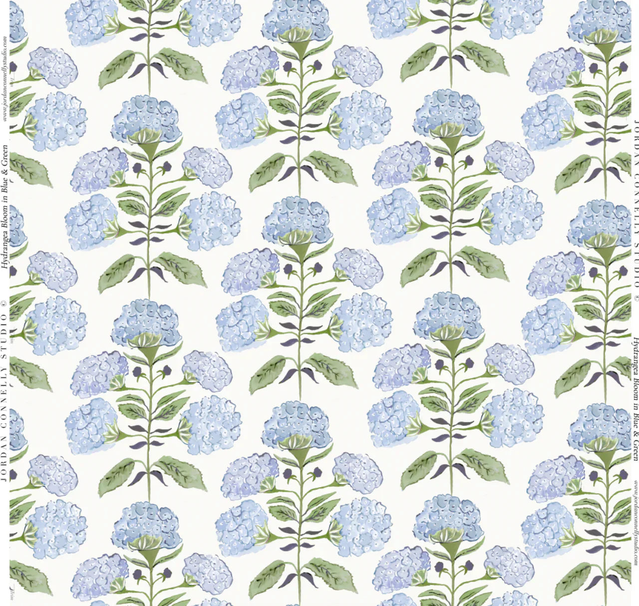 Hydrangea Bloom In Blue & Green Fabric Swatch