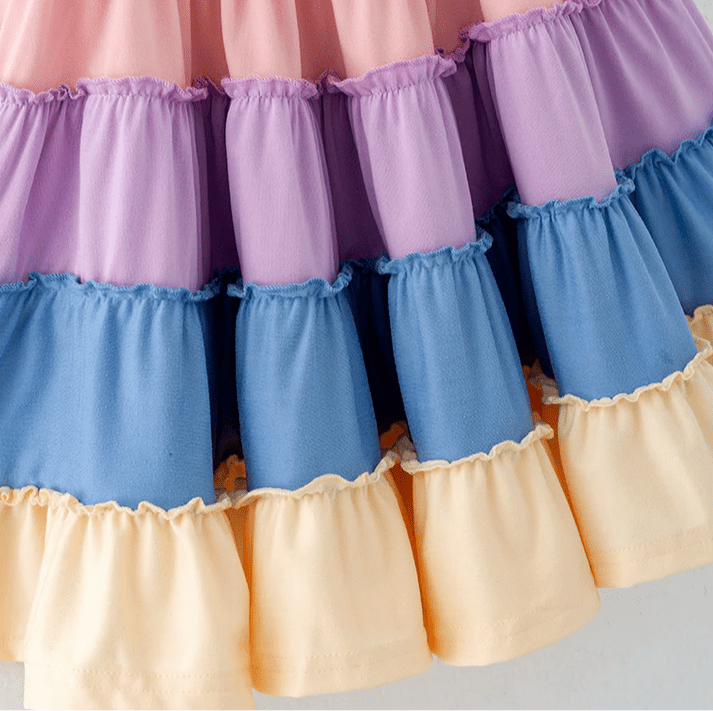 Rainbow Smocked Ruffle Playwear Dress W/ Hair Bow