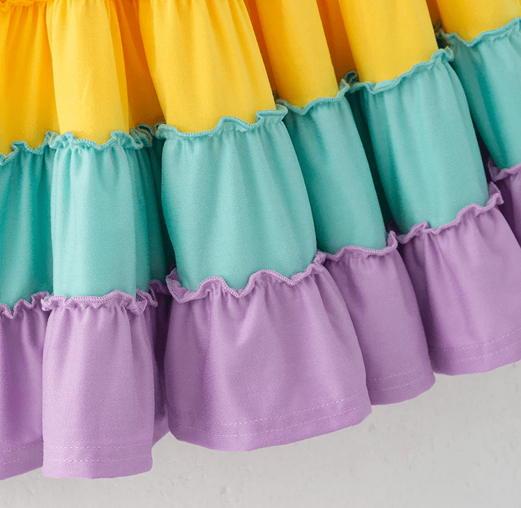 Spring Ruffle Rainbow Smocked Playwear Dress