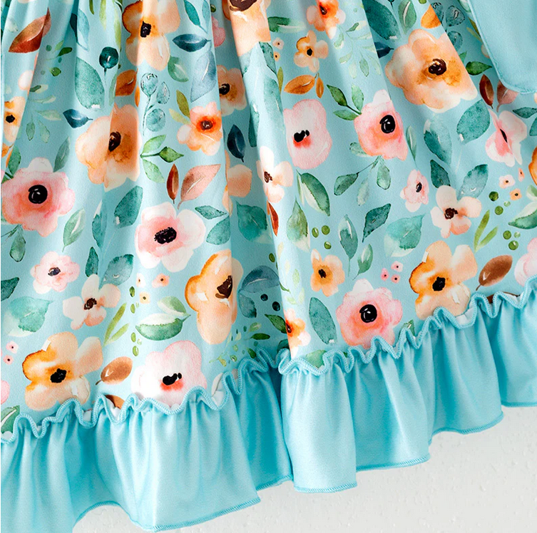 Spring Teal Garden Playwear Dress W/ Hair Bow