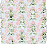 Hydrangea Bloom In Pink On Blue Fabric Swatch