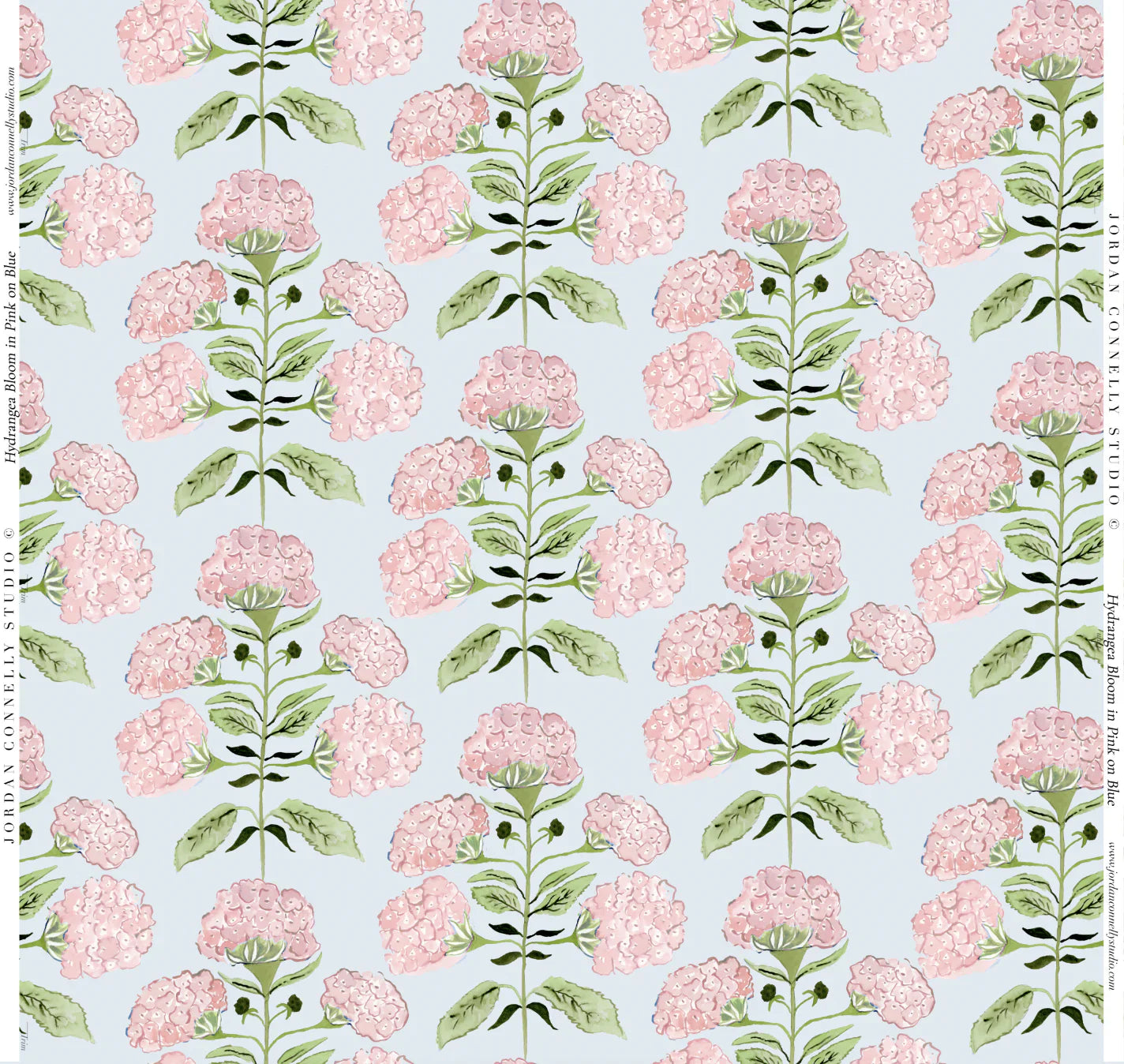 Hydrangea Bloom In Pink On Blue- Fabric