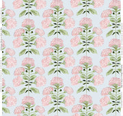 Hydrangea Bloom In Pink On Blue- Fabric