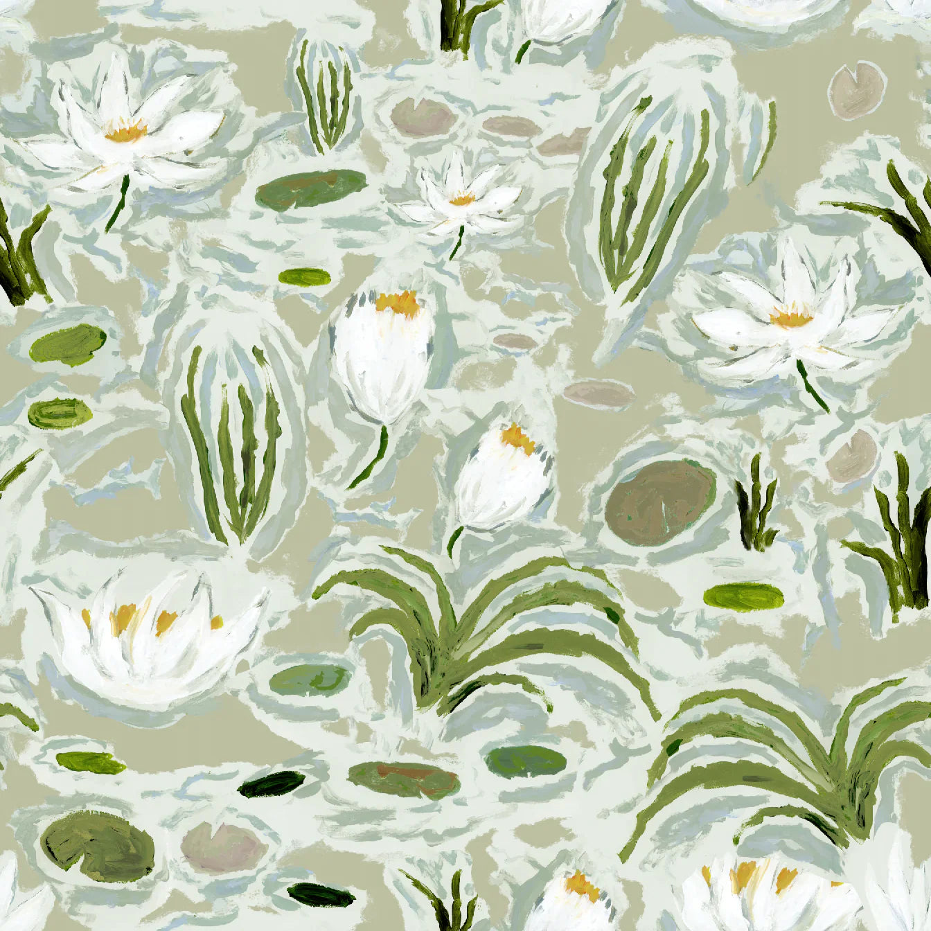 Waterlilies In Green- Fabric