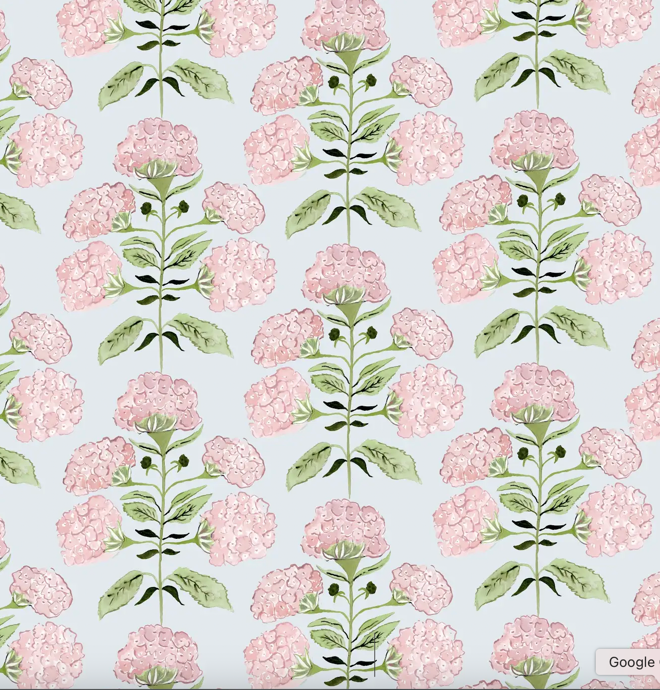 Hydrangea In Blush On Blue- Fabric