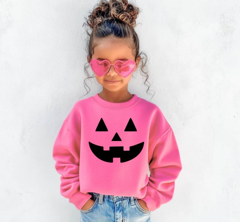 🎀 Pink Jack-o’-lantern Girls Sweatshirt – Cute Halloween Pullover