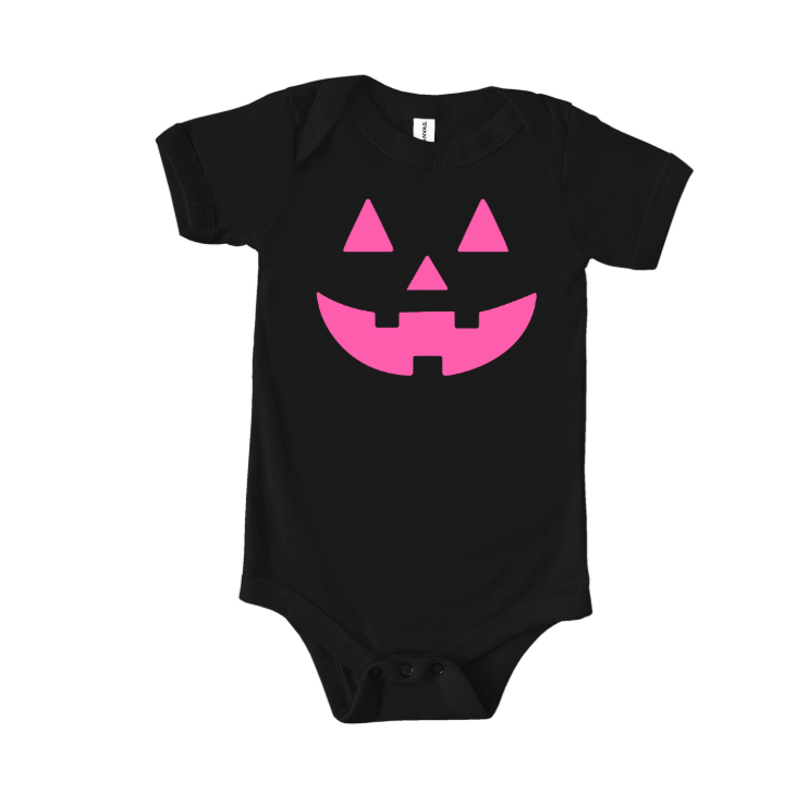 Neon Pink On Black Jack-o-lantern Onesie - See Matching Options!