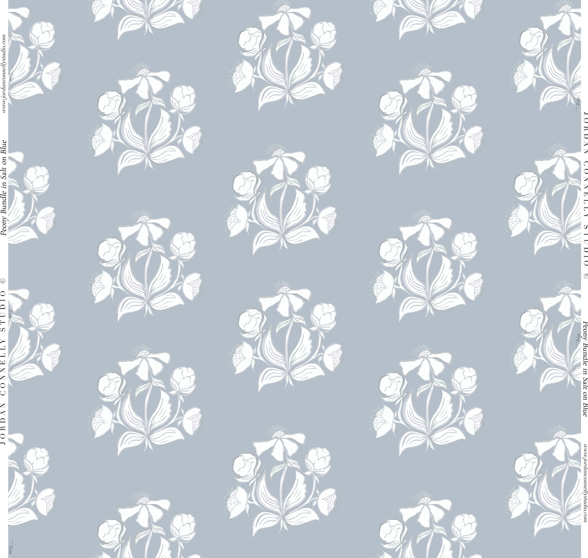 Peony Bundle In Salt On Blue Wallpaper
