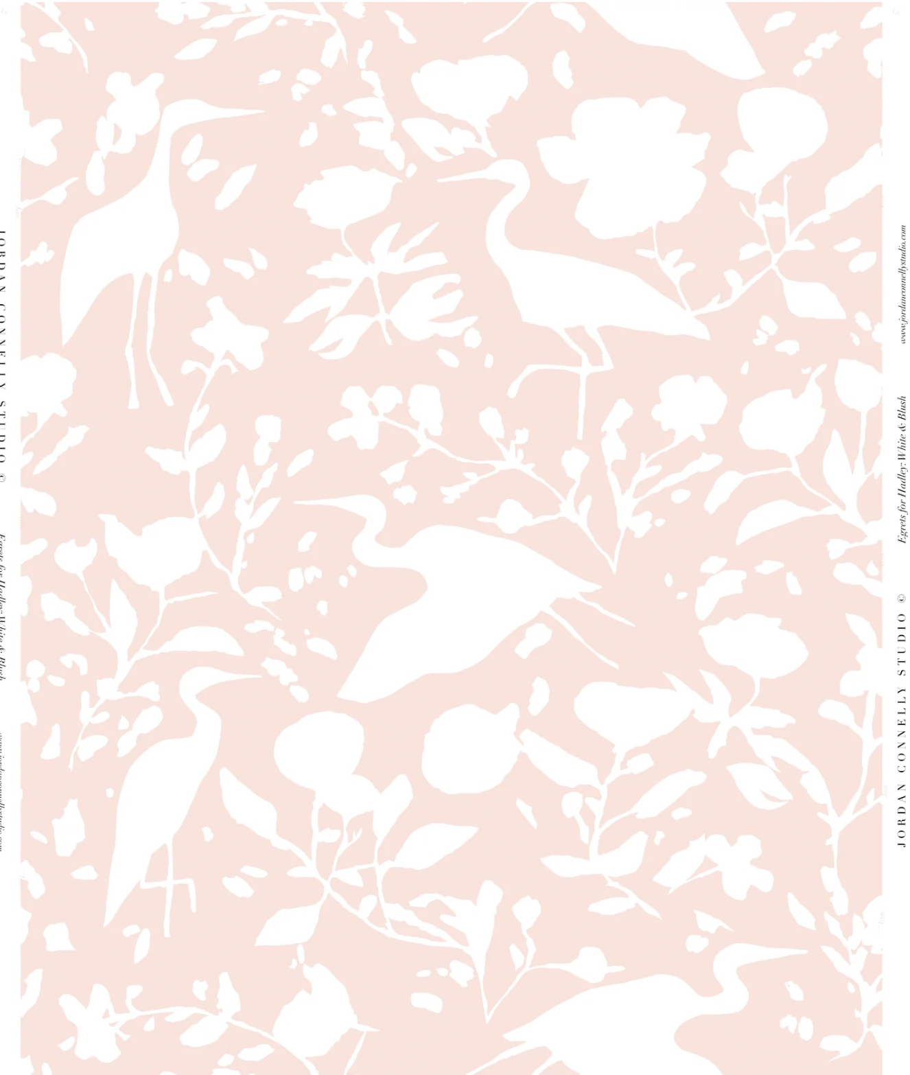 Egrets For Hadley In White & Blush Wallpaper