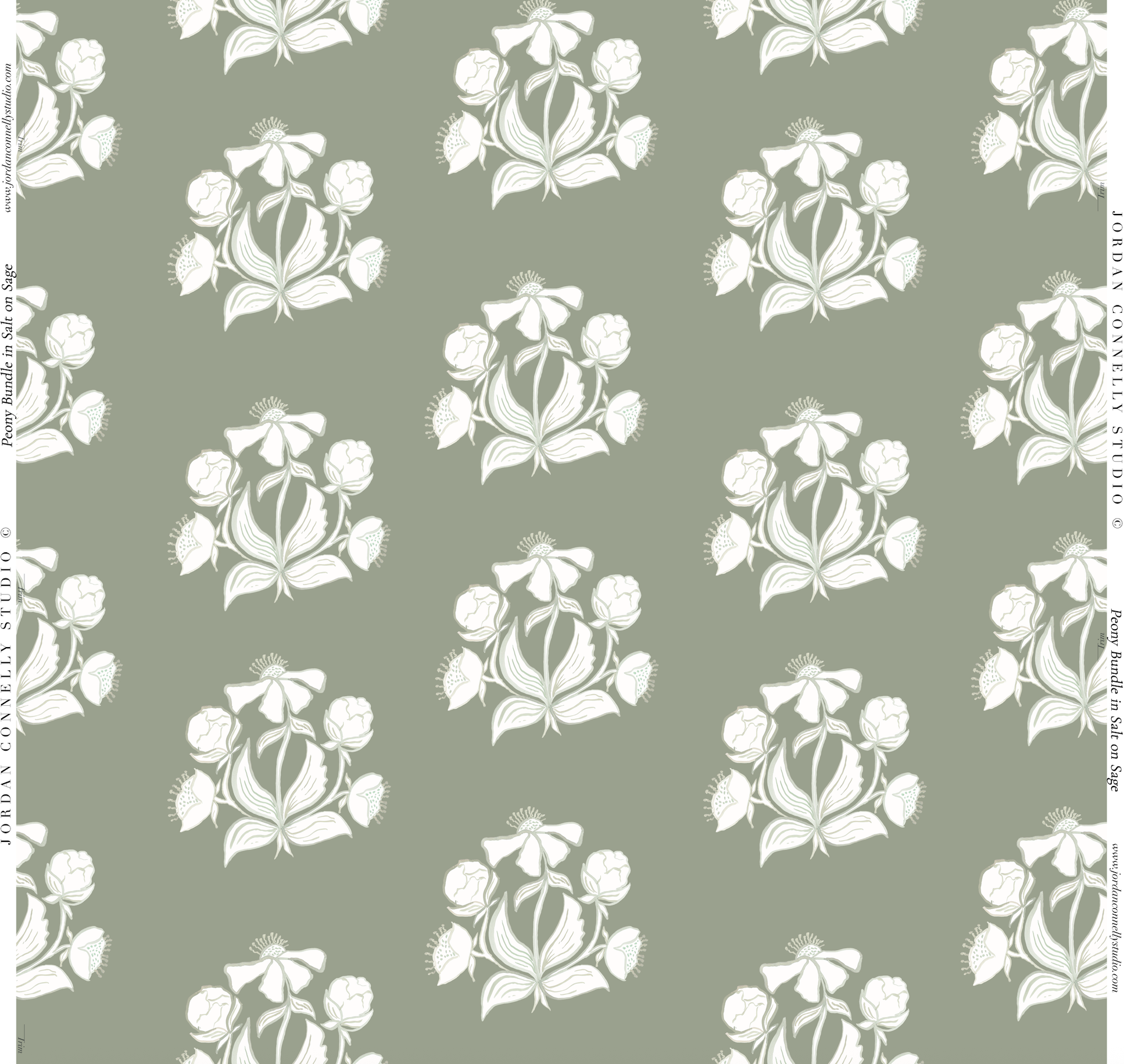 Peony Bundle In Salt On Sage Wallpaper