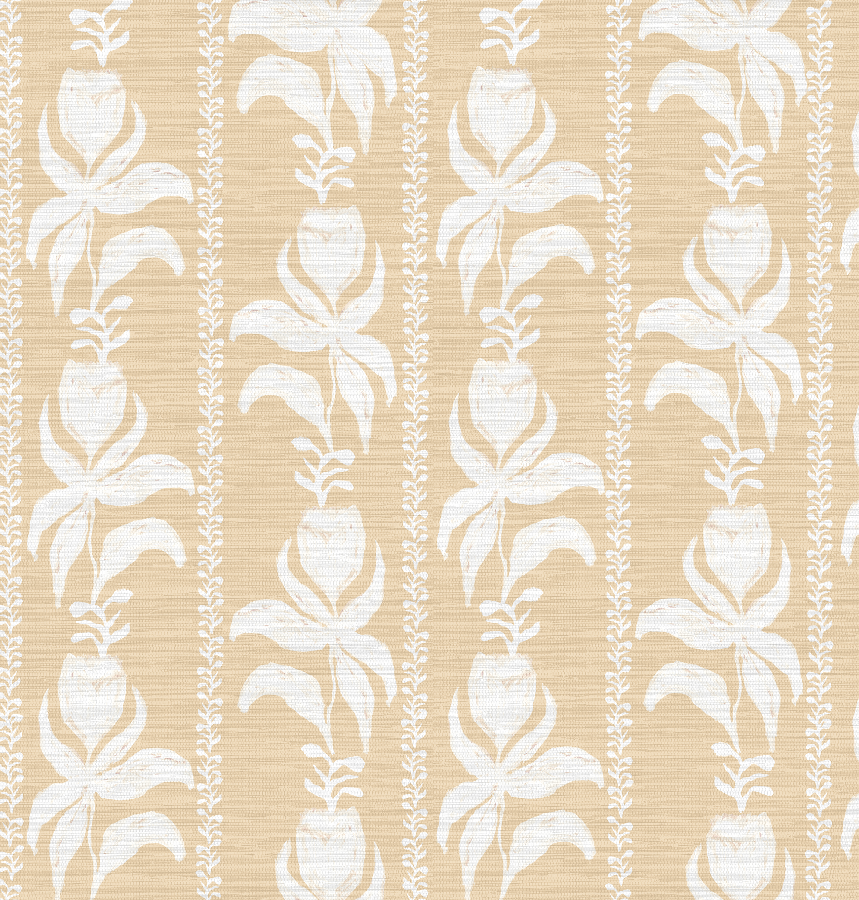 Blocked Tulips In Natural Grasscloth Wallpaper