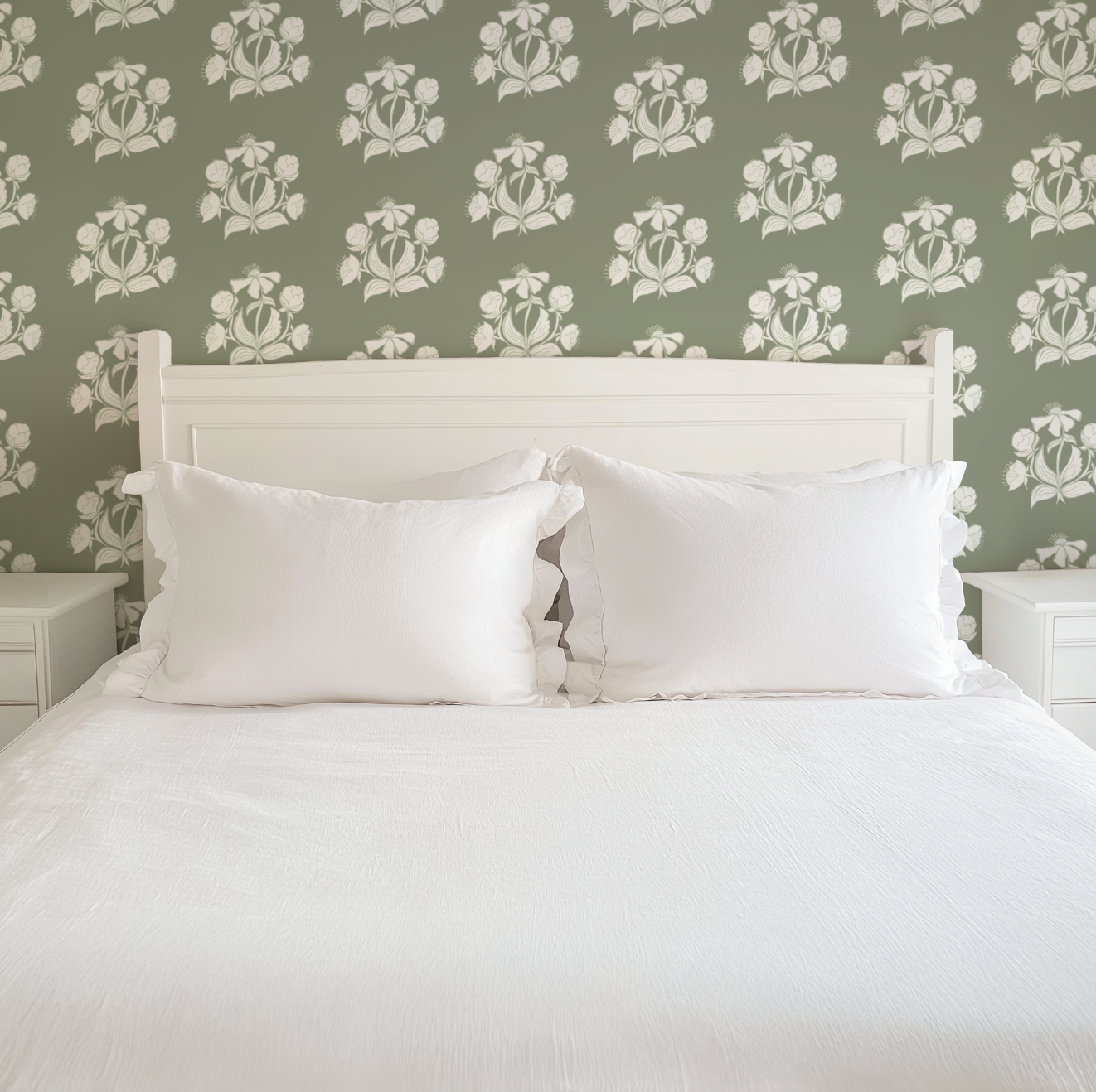 Peony Bundle In Salt On Sage Wallpaper
