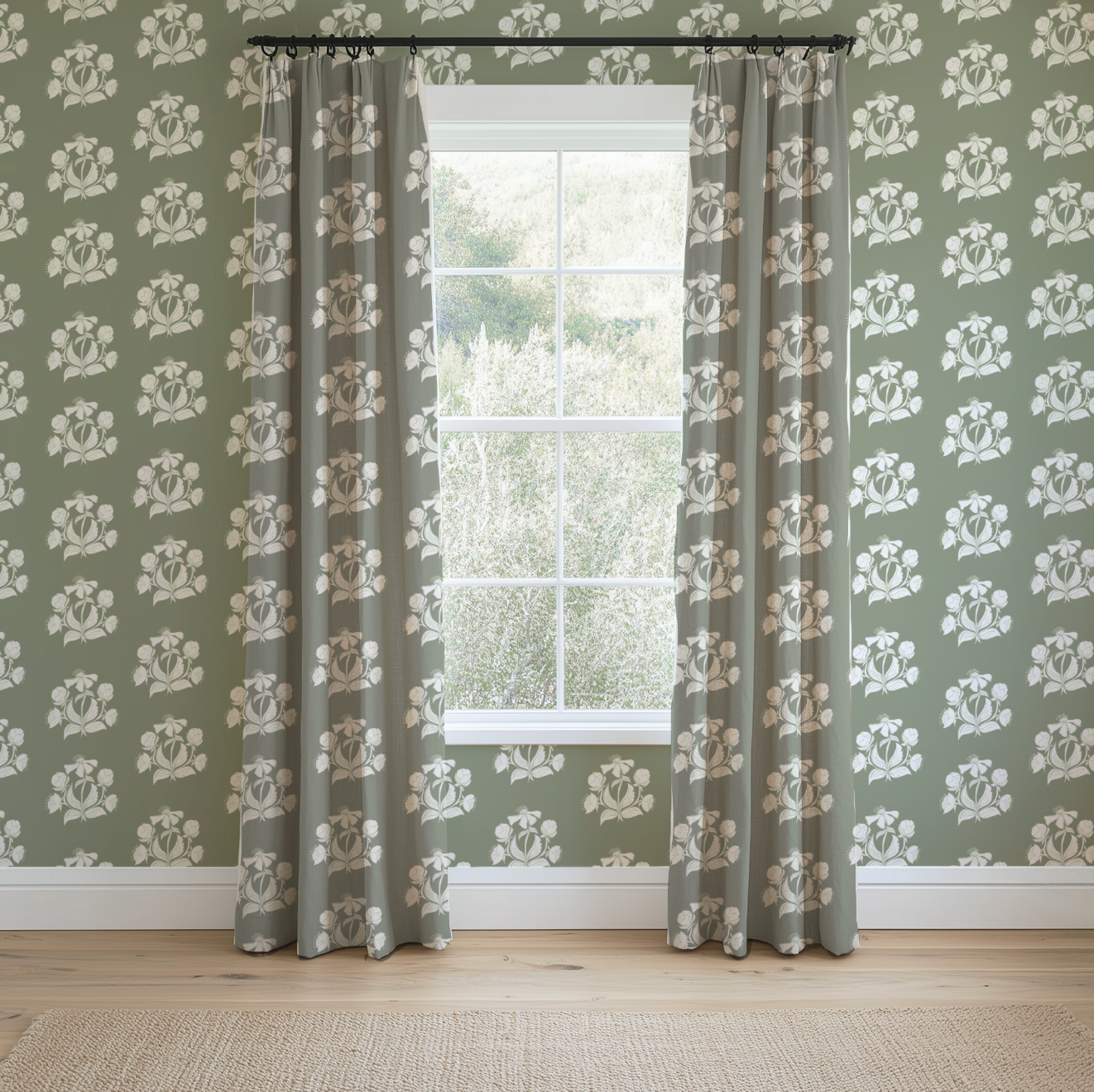 Peony Bundle In Salt On Sage Wallpaper