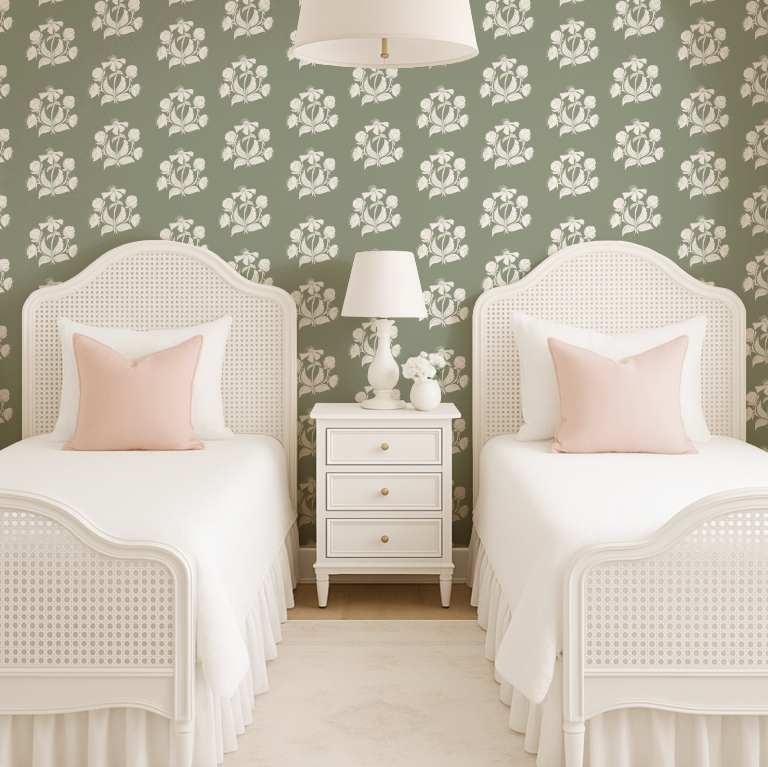 Peony Bundle In Salt On Sage Wallpaper