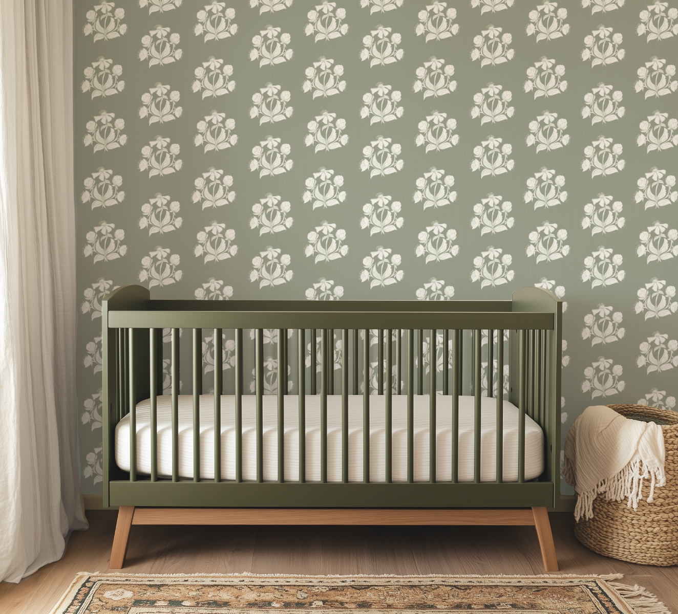 Peony Bundle In Salt On Sage Wallpaper