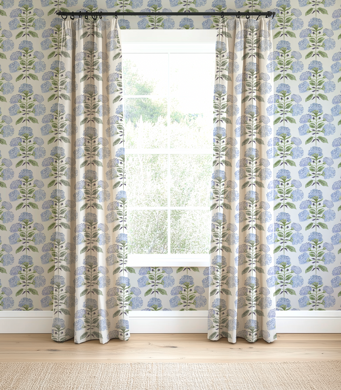 Hydrangea Bloom In Blue & Green Wallpaper