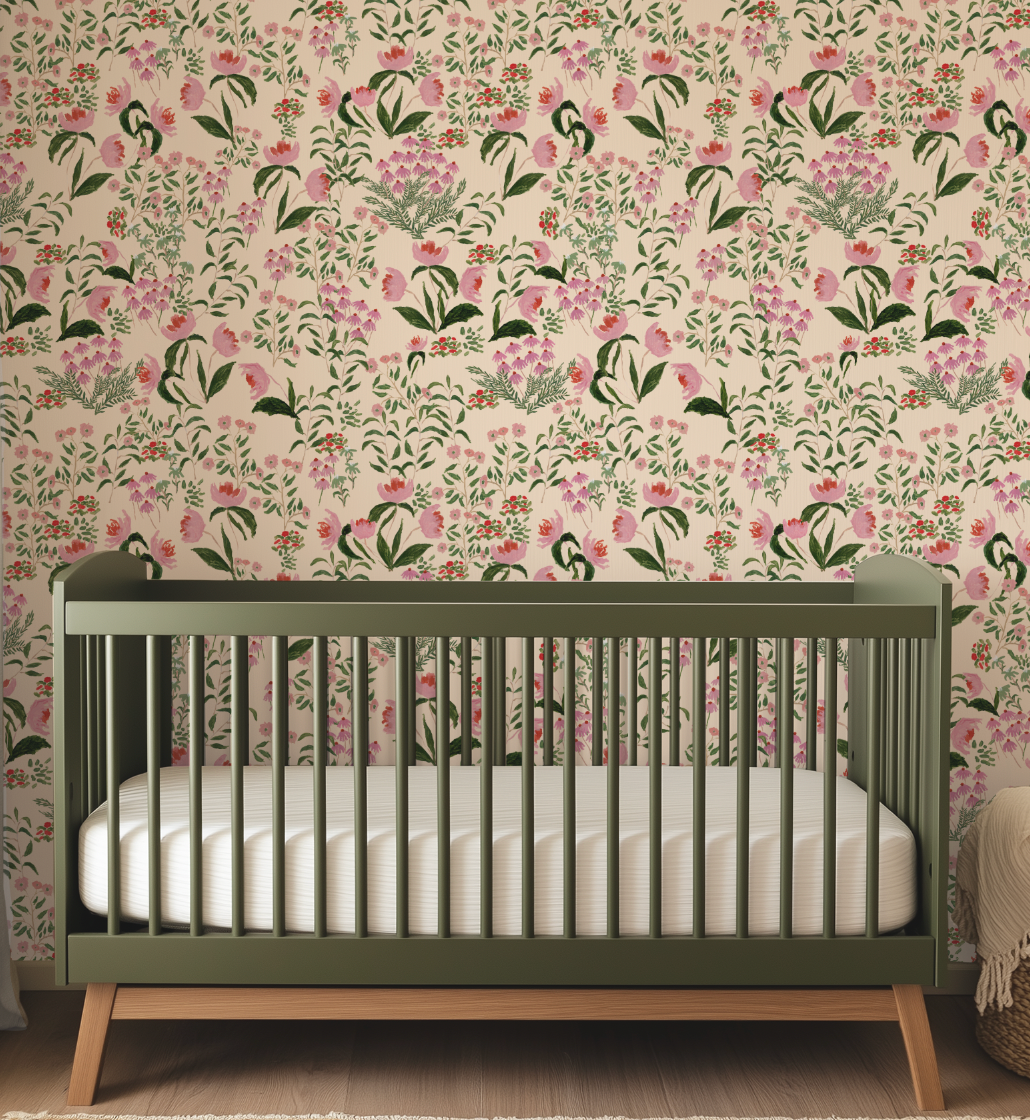 Wild French Garden In Blush Wallpaper