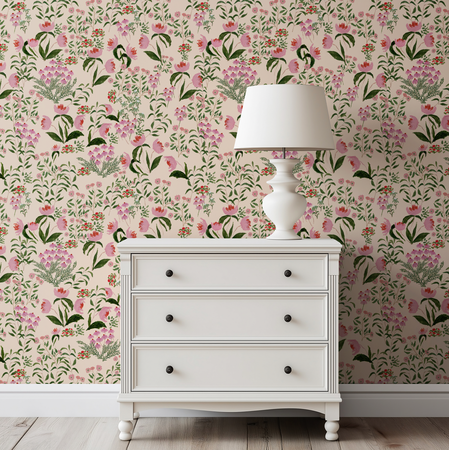 Wild French Garden In Blush Wallpaper