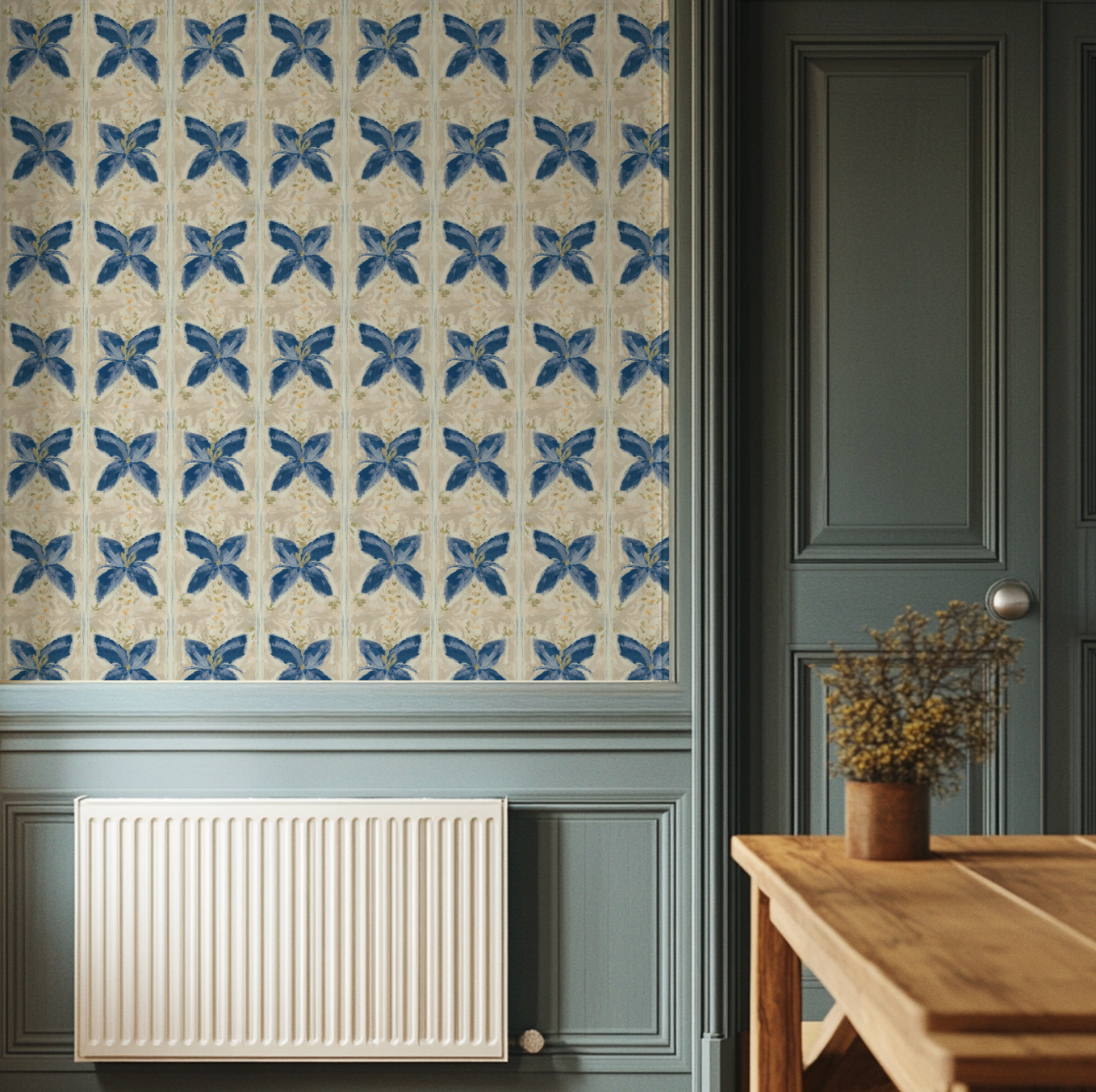 Spanish Floral Tile In Sand Wallpaper