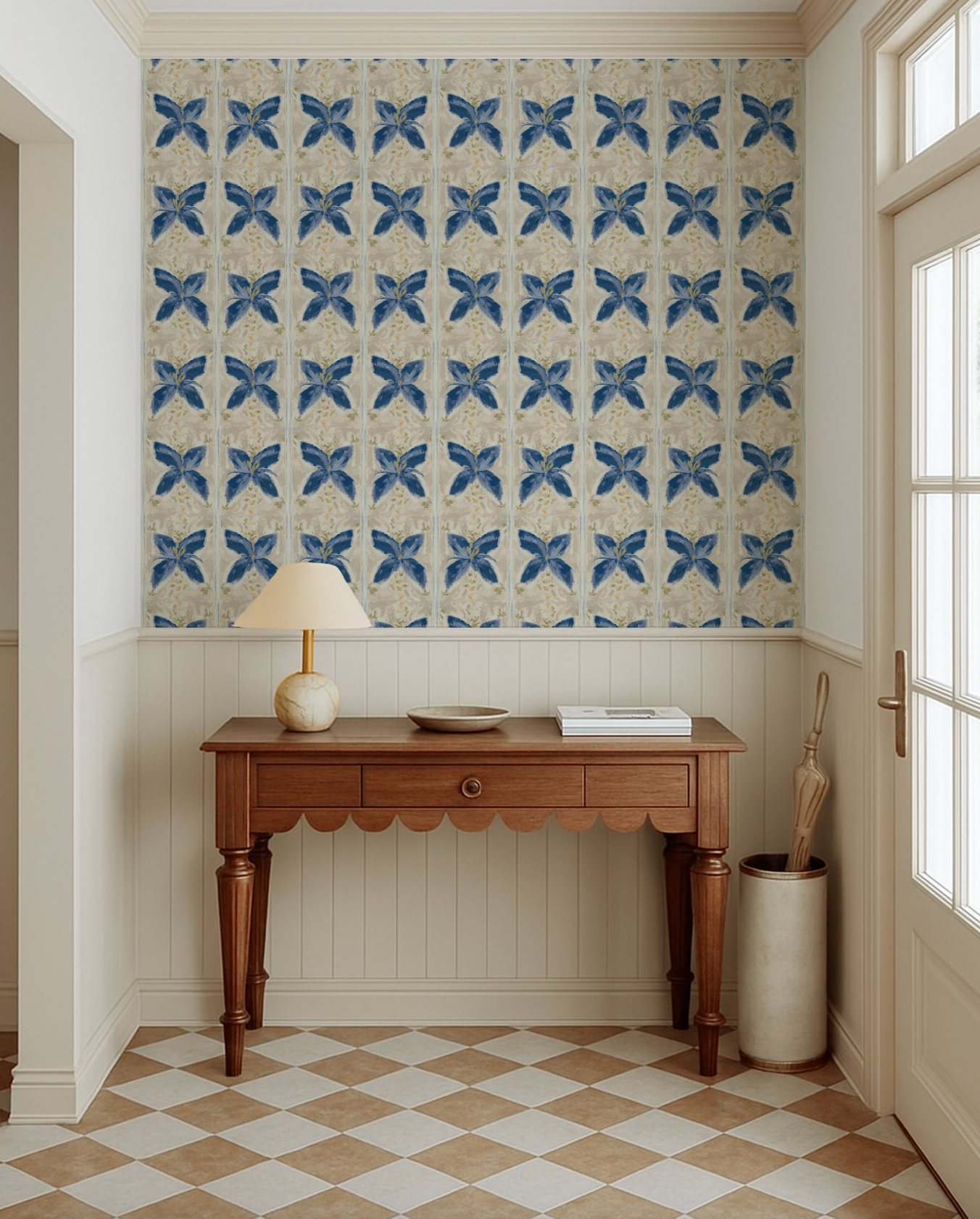 Spanish Floral Tile In Sand Wallpaper