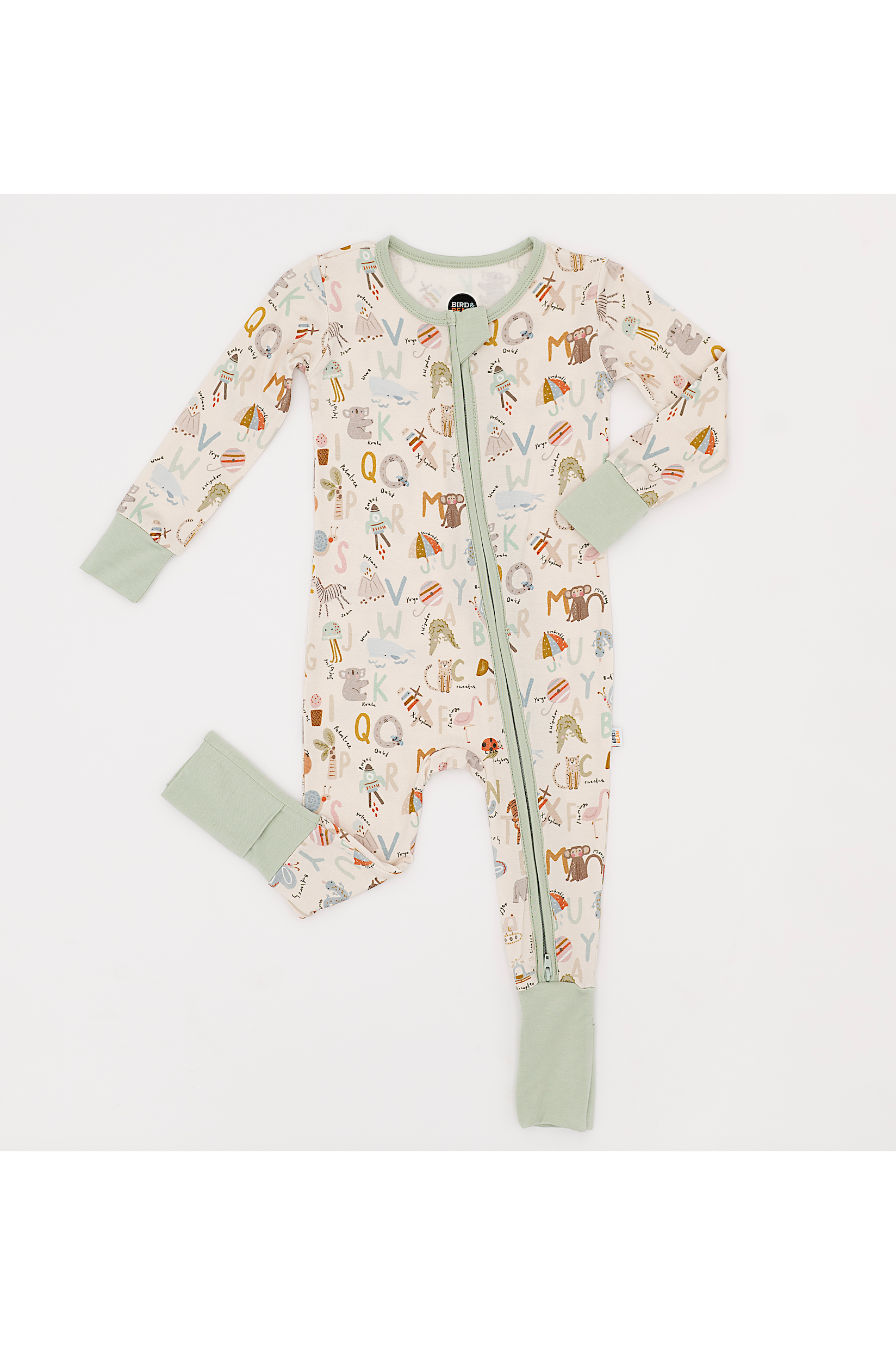 Bamboo One Piece Zip Pajama - Animal Abc