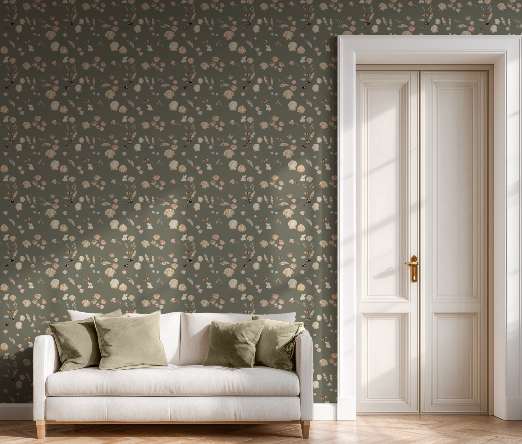 Shell Hunt In Olive Wallpaper