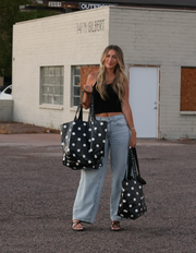 Ff Warehouse Sale Tote Bag | B&w Polka Dot