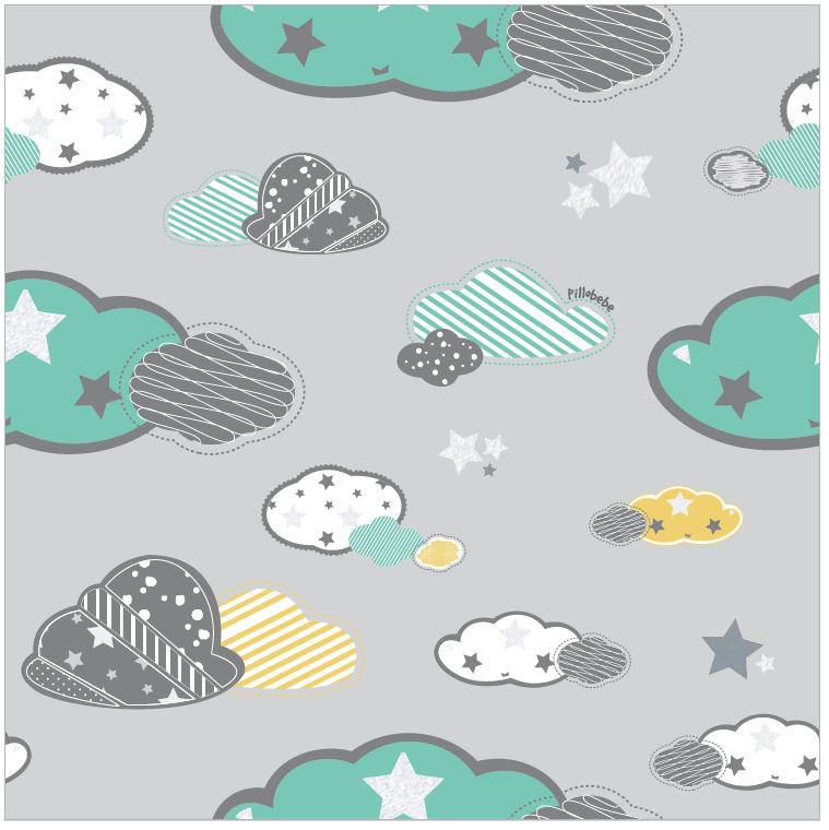 Organic Cotton Play Mat/quilted Blanket - Dreamy Sky/love Gray Reversible